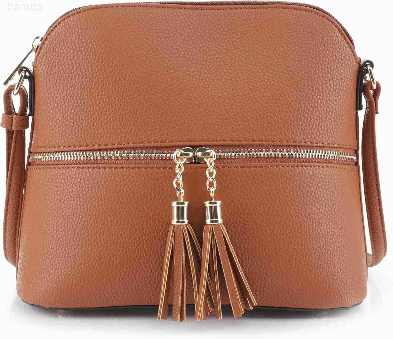 Lunar Lightweight Medium Dome Crossbody Bag Shoulder Bag with Tassel Zipper Pocket Adjustable Strap Z250909