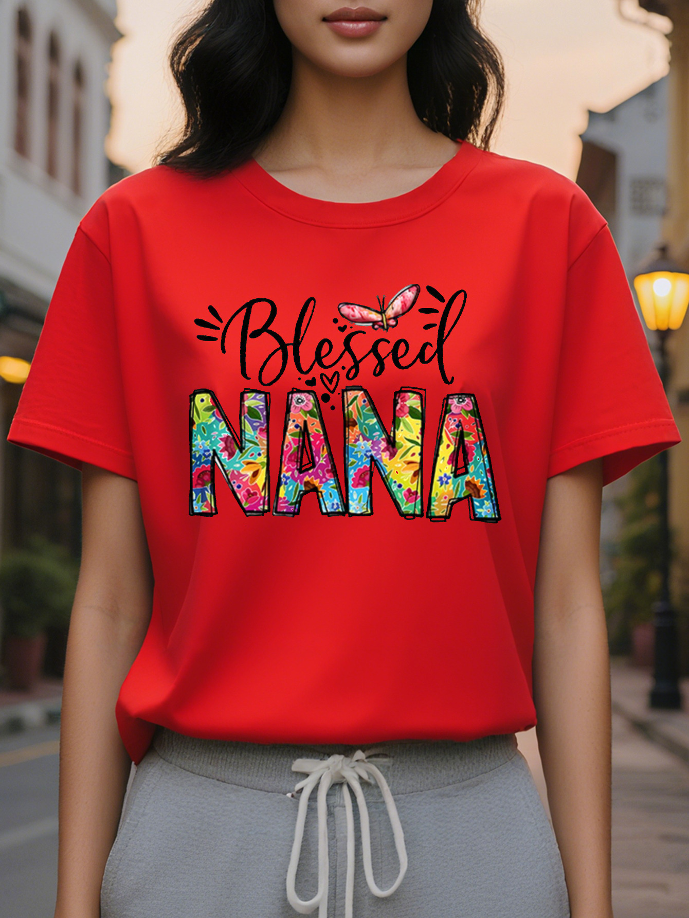 Nana American Style Print Crewneck Fashion Short Sleeve T-shirt Spring and Summer New Slim Fit Slimming Women's Top