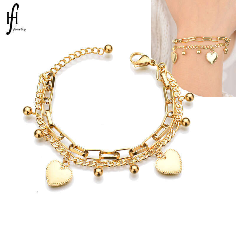 DHcollections New Women's Stainless Steel Bracelet, Titanium Steel Electroplated Heart - Shaped Bracelet, Minimalist Versatile Bestie Couple Gift