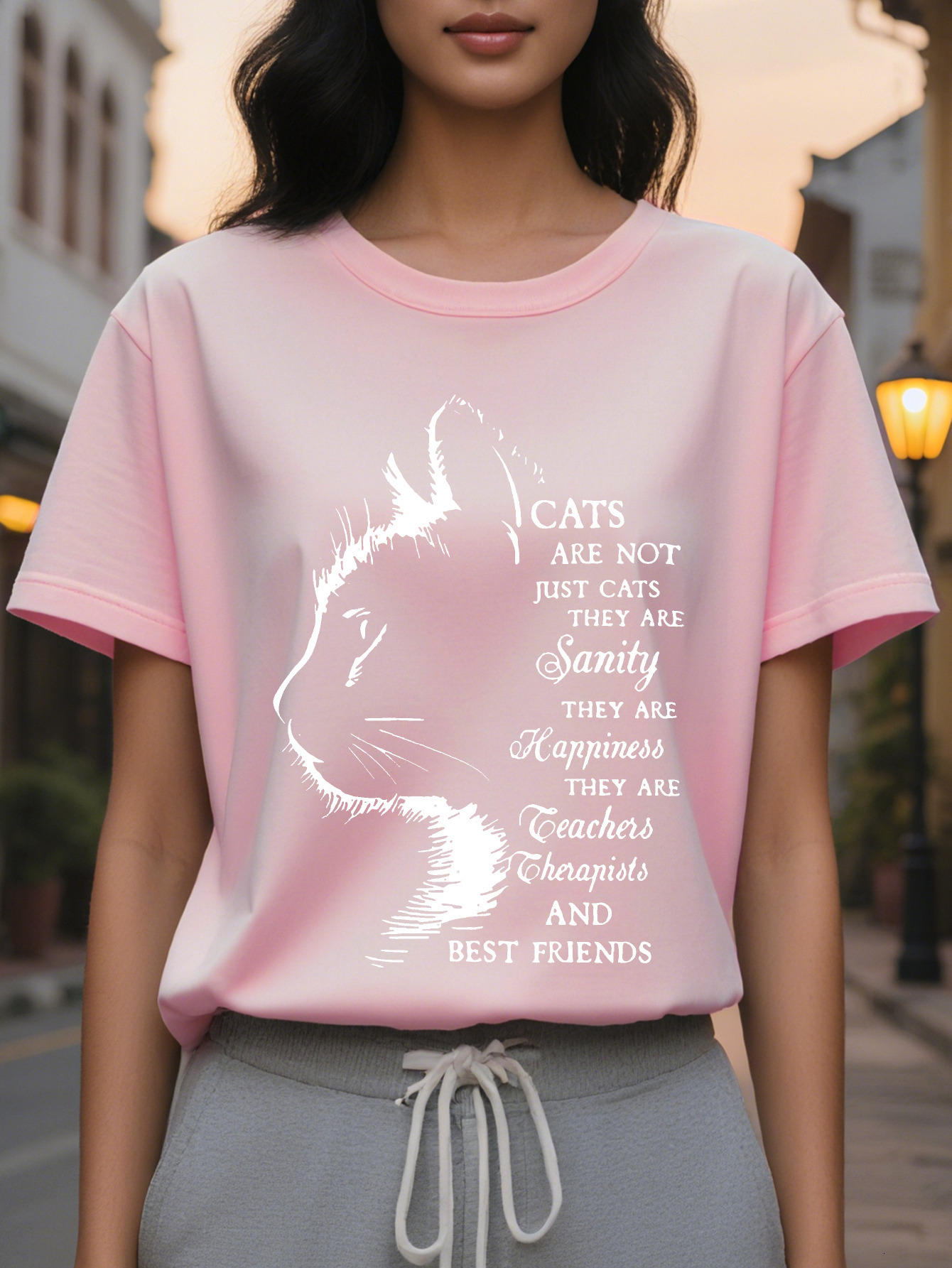 Cat Lovers Women's Pattern T-shirt Black Crew Neck Short Sleeve Top Printed with the Slogan 'Cat is Not Only a Pet'