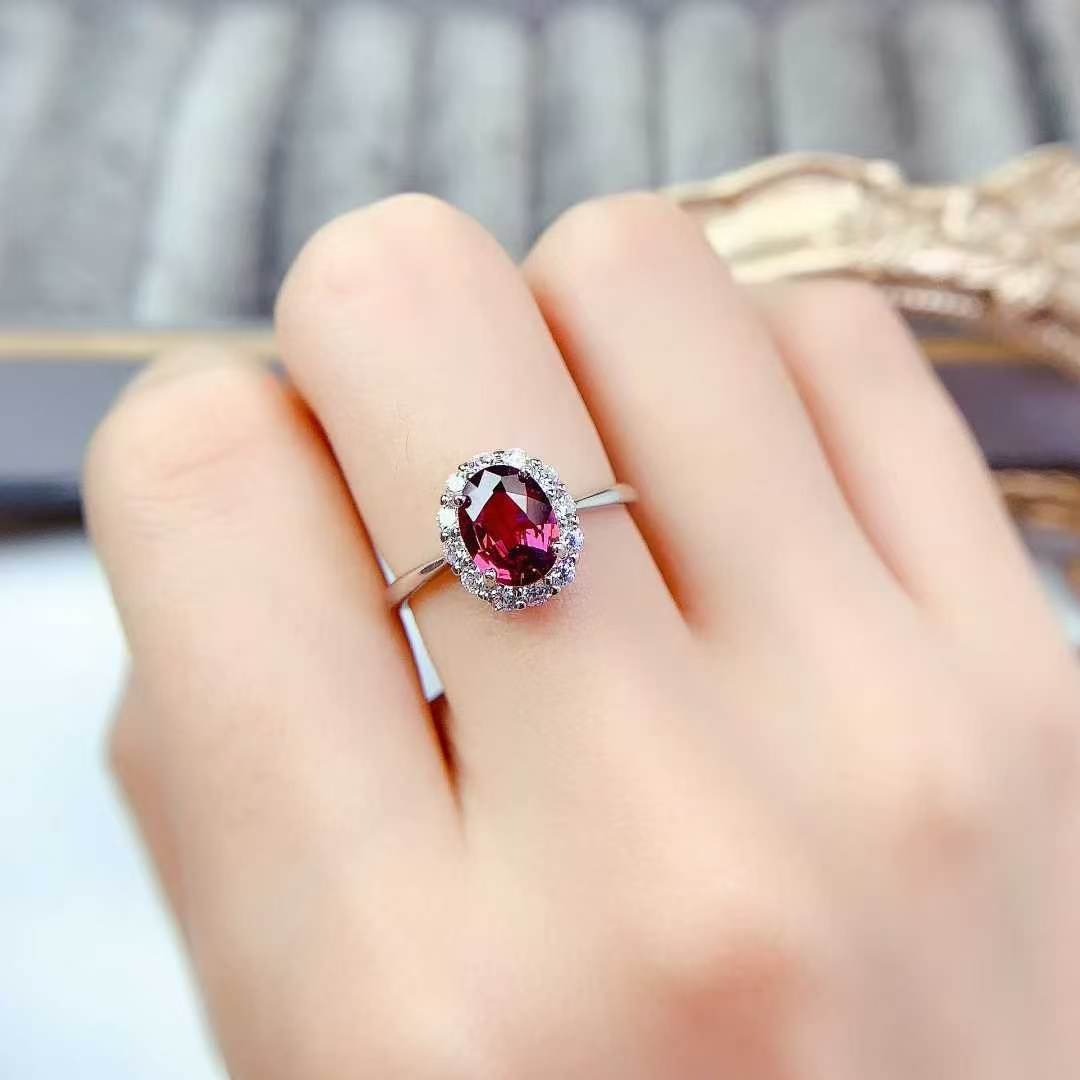 Sterling silver ring natural garnet ring 6mm*8mm 1ct pyrope garnet 925 silver jewelry with certificate