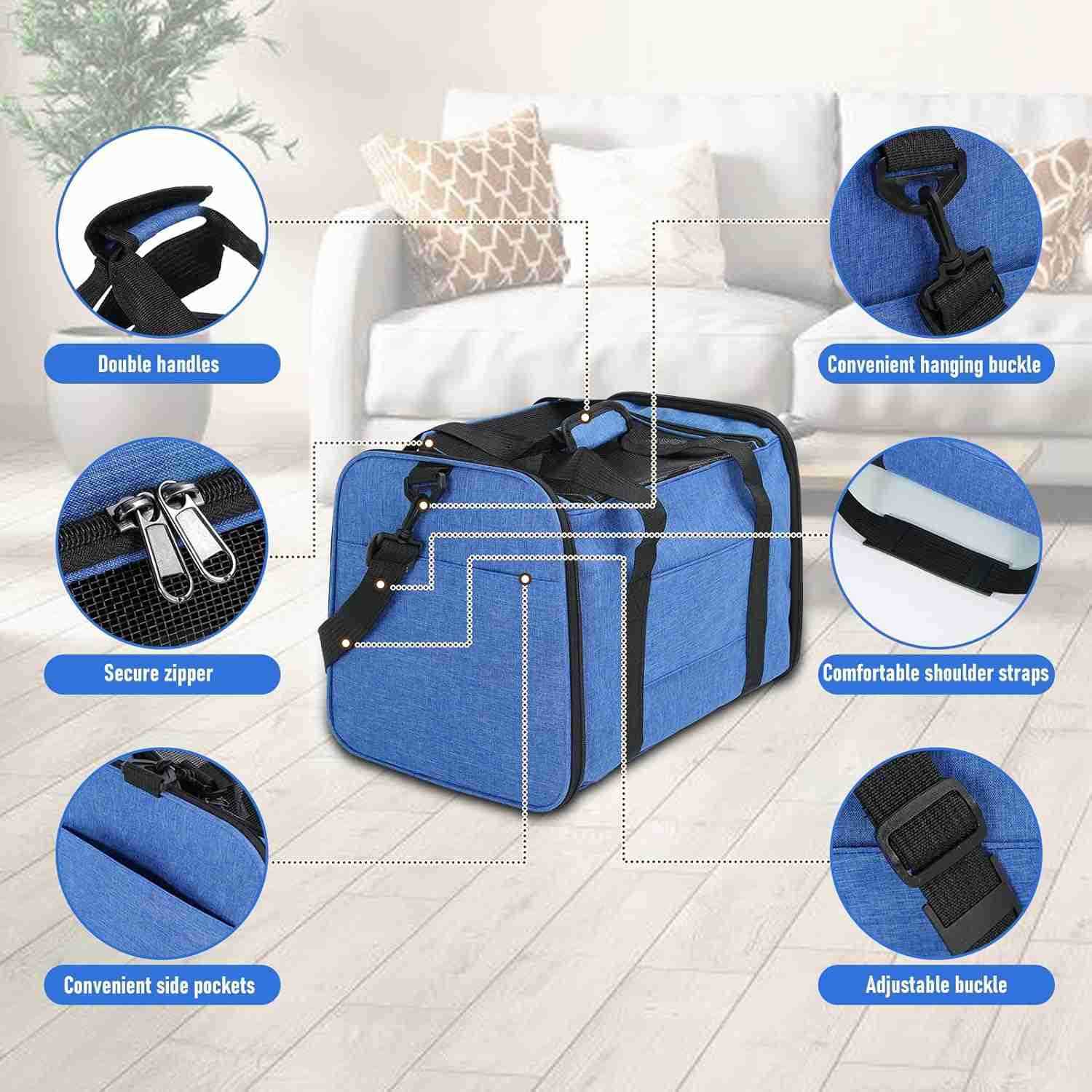 Pet Portable Travel Carrier Bag for Cats Dogs Mesh Travel Puppy Carrier Oxford Fabric Large Capacity Breathable SoftSided Animals Carrier with Mat Sho