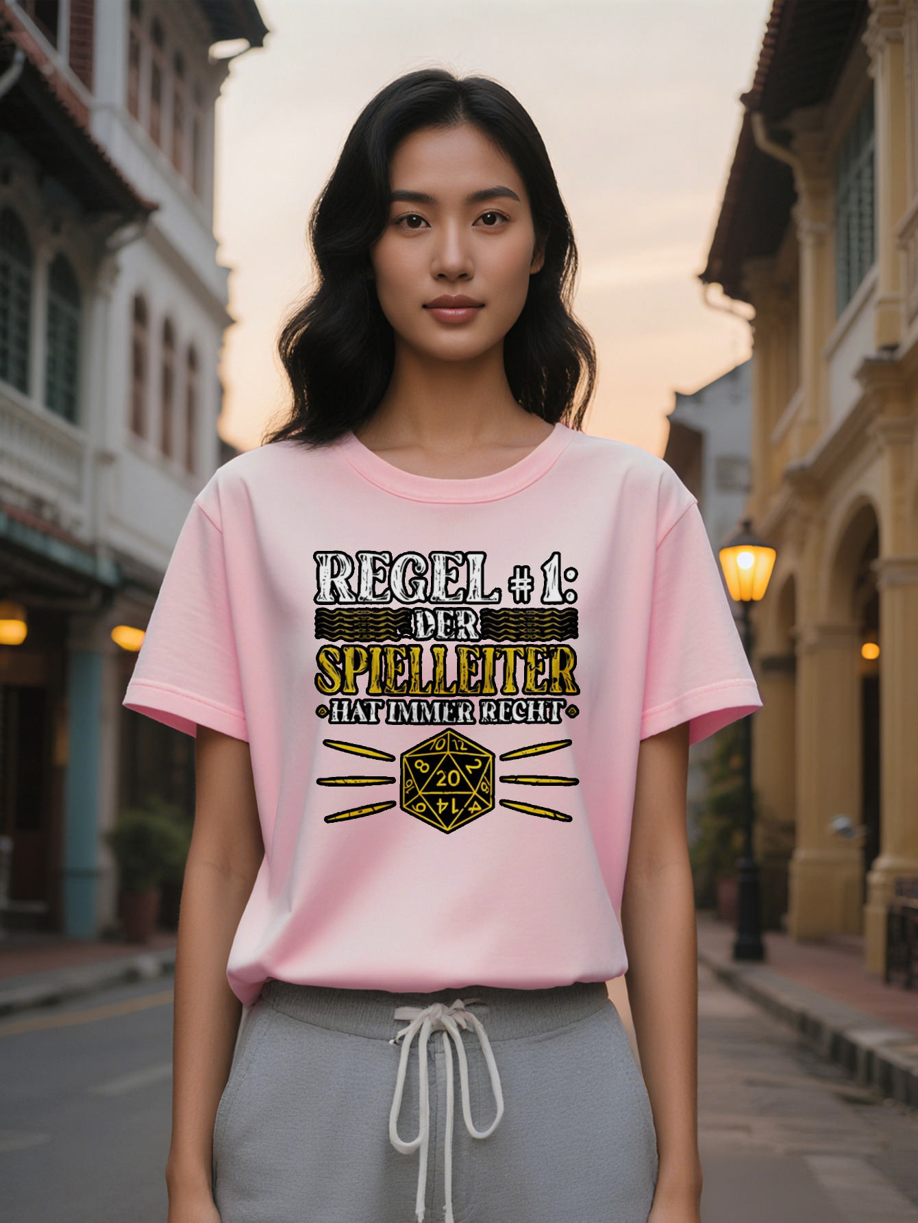 Large XL lady Casual Graphic T Shirt The Game Master is Always Right D Tabletop Gaming Design Black with White Yellow Plus size