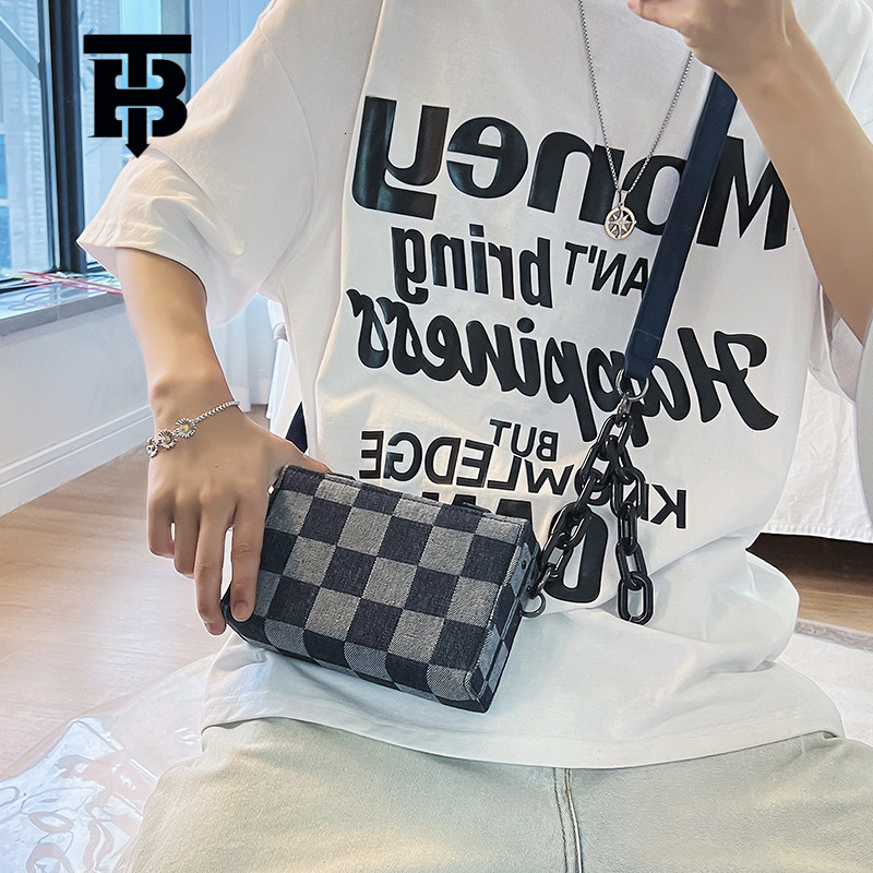 TB BHULAMTE Denim Chain Small Square Bag Men Trendy Brand Casual Versatile Fashion Korean Version Designer s bag Box Bag Canvas Single Shoulder Crossb