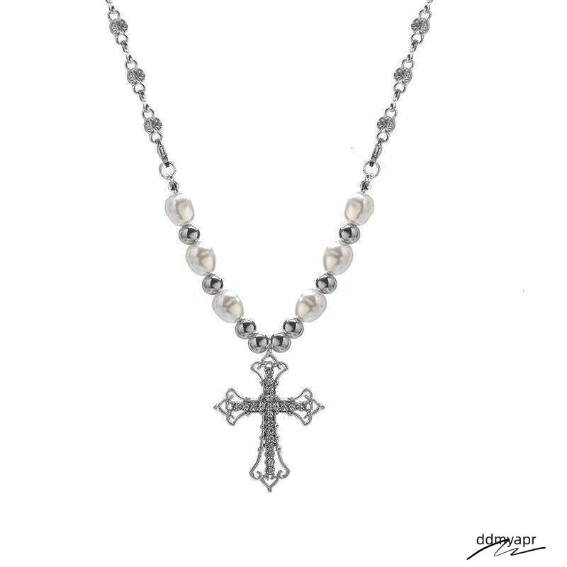 Collections Punk Pearl Choker Necklace - Gothic Cross Pendant Chain For Ddmyday Men & Women | Hip Hop Retro Jewelry (38Cm+10Cm Extender) Ddmyday