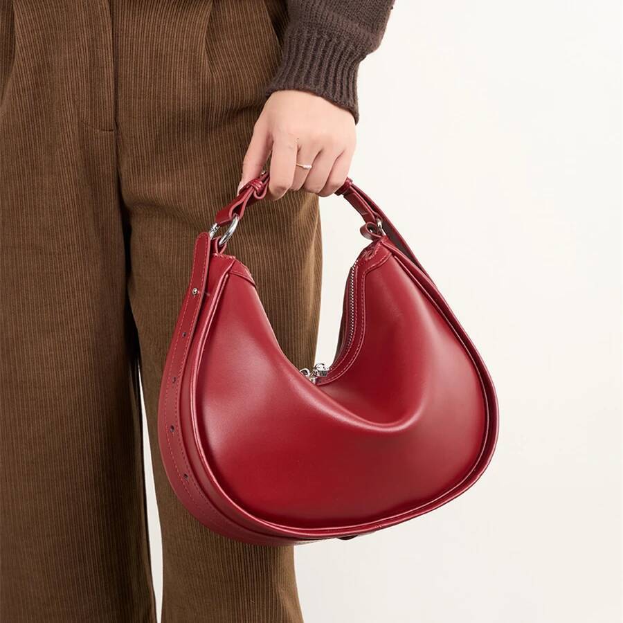 Hifashion Cowhide Genuine Leather Crescent Tote Handbags For Women 2025 Designer Crossbody Hobos Underarm Shoulder Bags