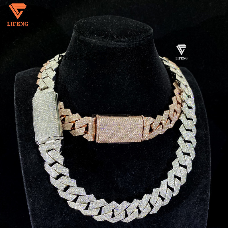 Hip Hop Miami Big Lock 20mm 4rows Rose Gold Moissanite Cuban Link Chain Necklace 925 Silver Iced Out Cuban Chains for Men
