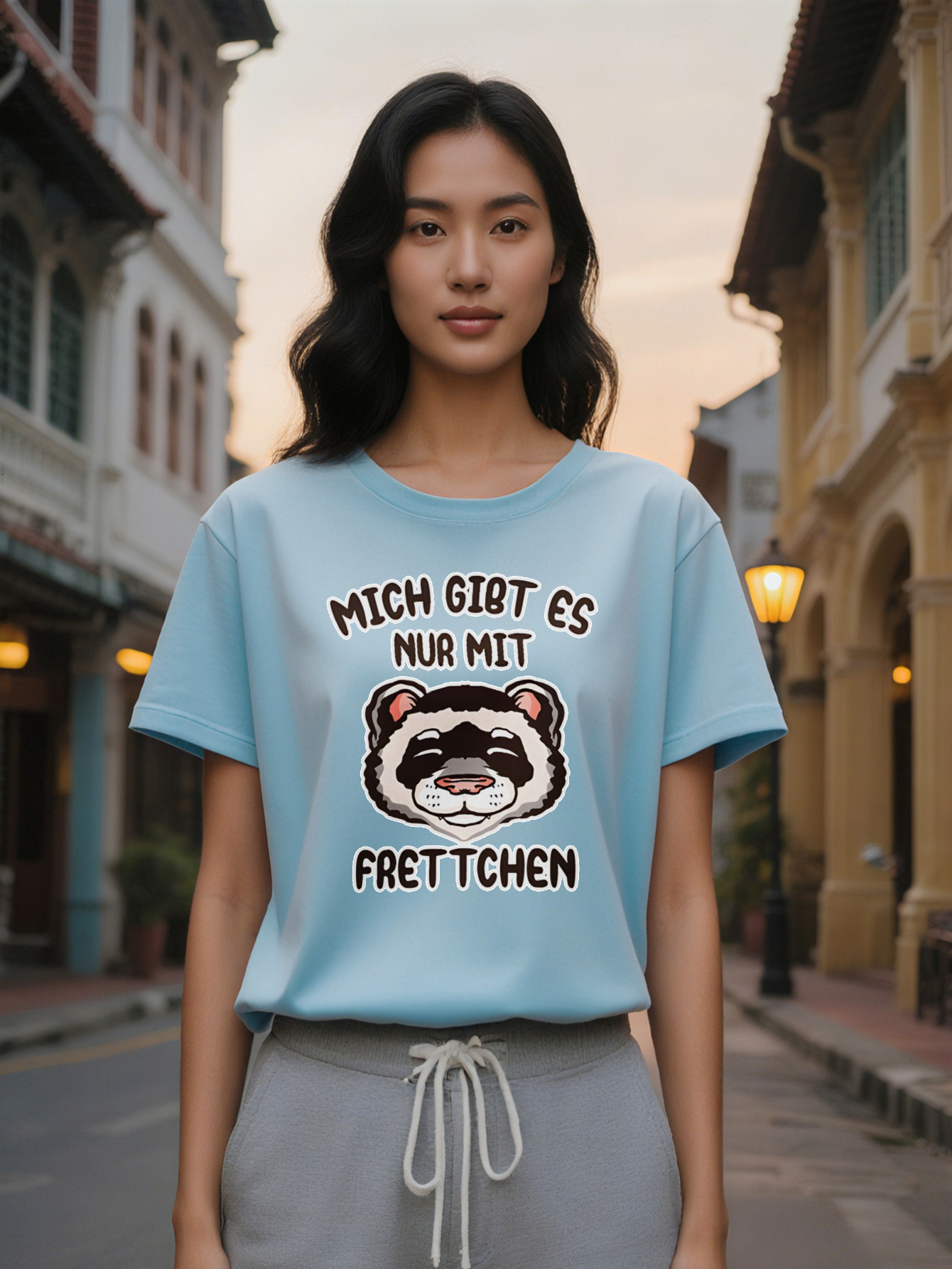 Large XL Casual Versatile Round Neck T-Shirt Cartoon Beaver Head MICH GIBT ES NUR MIT Print Pattern Top Lady Gif Plus Size