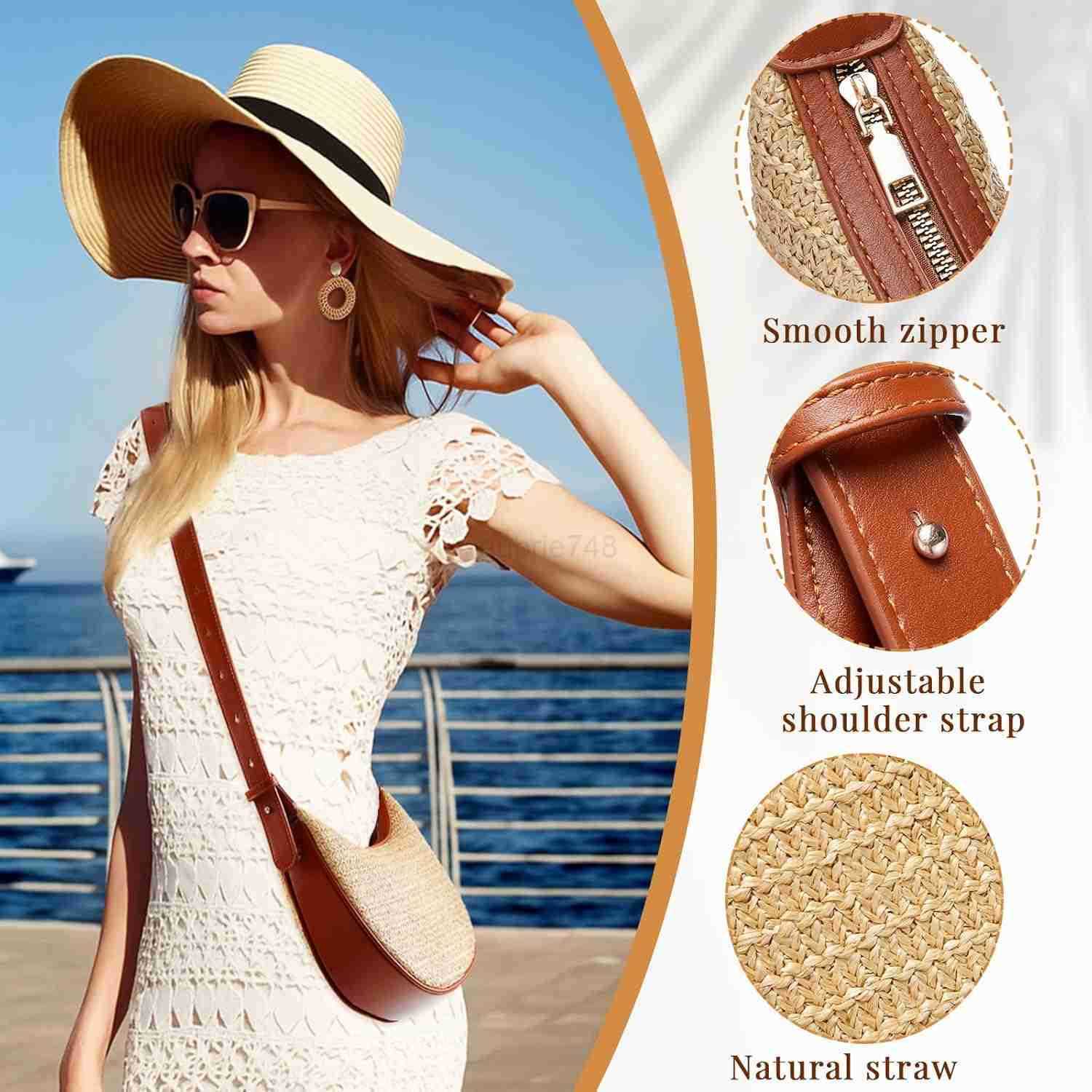 Mini Clutch Tote Handbag 2 Pairs Rattan Earrings for Women Crossbody Bag Bohemian Woven Clutch Bucket Handbag M250904