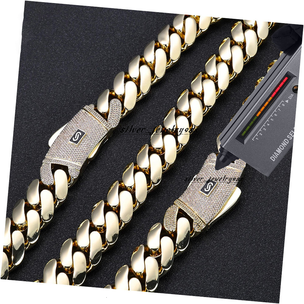 High Quality 925 Silver Monaco Chain Cuban Link Necklace with 14K Iced VVS Moissanite Clasp Smooth Cuban Chain Bracejewelry