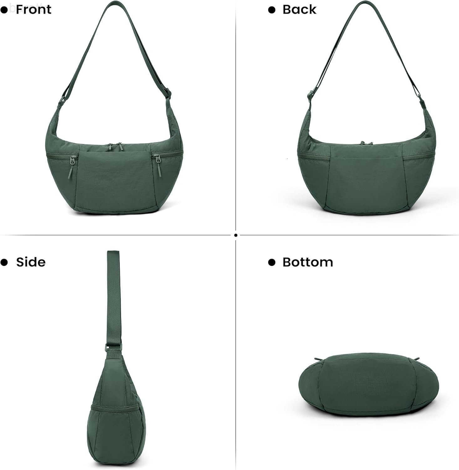 Nylon Crossbody Bag for Women Lightweight Shoulder Purse with Zipper Trendy Crescent Sling Bag with Adjustable Stap M250903