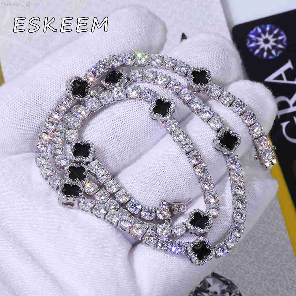 New Arrival 925 Sterling Silver Hip Hop VVS Moissanite 4mm Clover Tennis Chain Necklace Gold Plated Fashion Gift