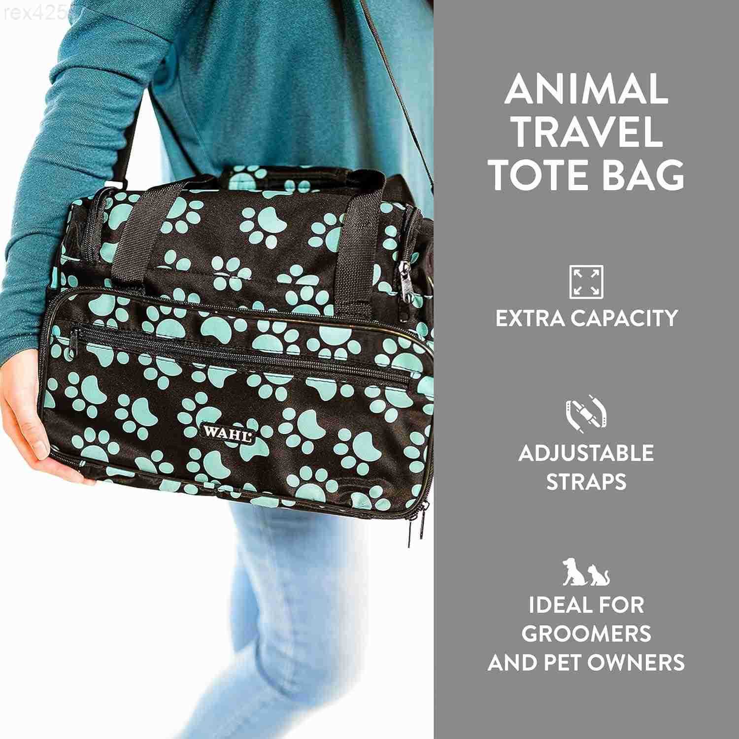 Professional Animal Travel Tote Bag with Zipper Travel Bag Storage Pack for Grooming Supplies for Dog Cat Pet Groomers 288 Inches Turquoise Paw Print 