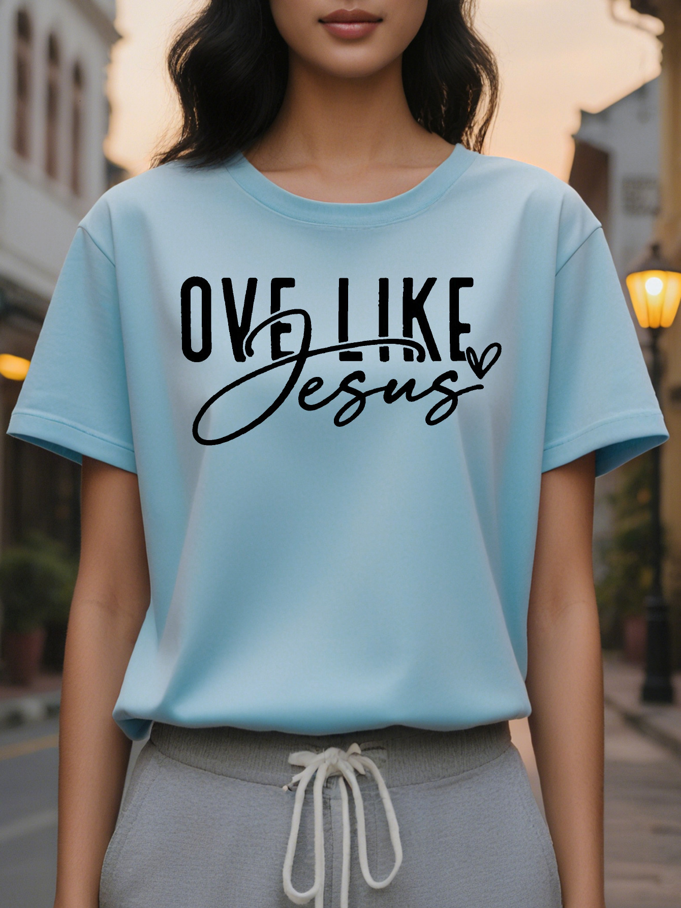 Large XL Women's Love Like Jesus Leopard Print Graphic T-Shirt Soft Stretch Casual Streetwear Summer Tee with Round Neck hine Plus Size