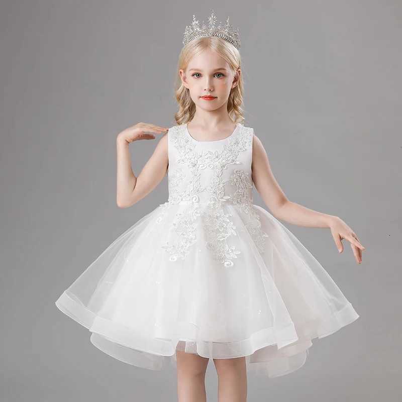 TW683 Girls Sleeveless Mesh Dress Elegant Kids Birthday Party Dress Up For Children Tailing Gowns Z250904