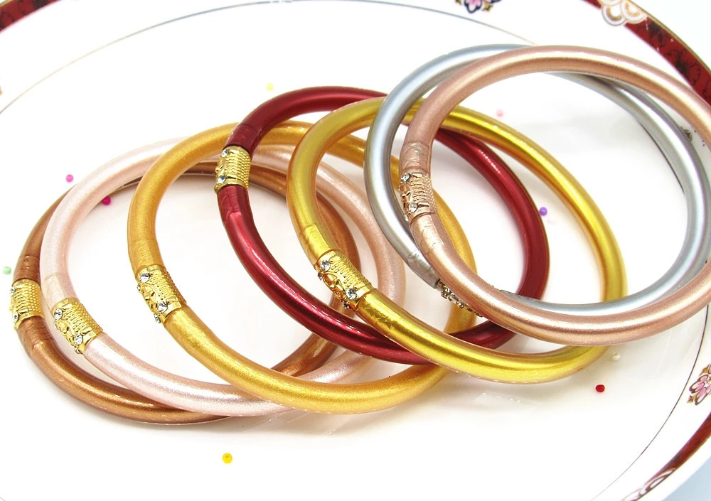 7pcslot Tibetan Temple Buddha Bangles Mix Golde Lucky Symbol Silicone Bracelet for Women Girls 250903