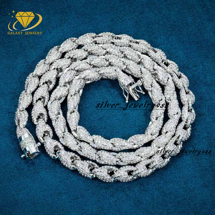 8mm Thick Twist Chain 925 Solid Silver Iced Out Vvs Moissanite Diamond Rope Necklace Cuban Link Chain for Man Hiphop Chain