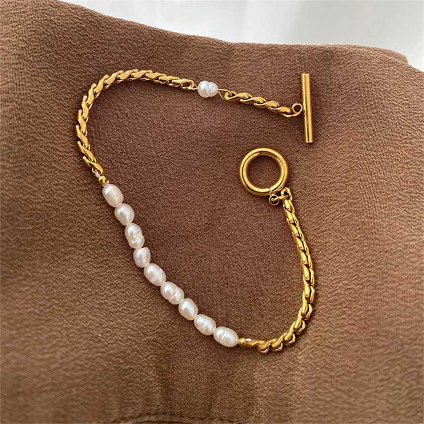 316L Stainl Steel Simplicity Vintage Irregular Shed Imitate Pearl OT Buckle Chain Bracelets For Women Fashion Jewelry GiftXJ250904