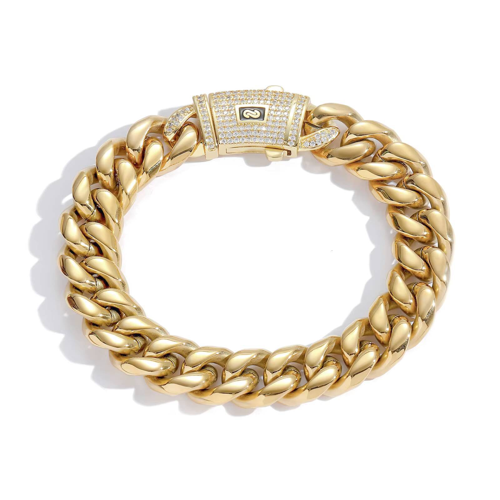 BES 614mm Miami Cuban Chain Necklace Bracelet Set 14K 18K Gold Stainless Steel Monaco Cuban Link Chain Necklace Hip Hop for Men