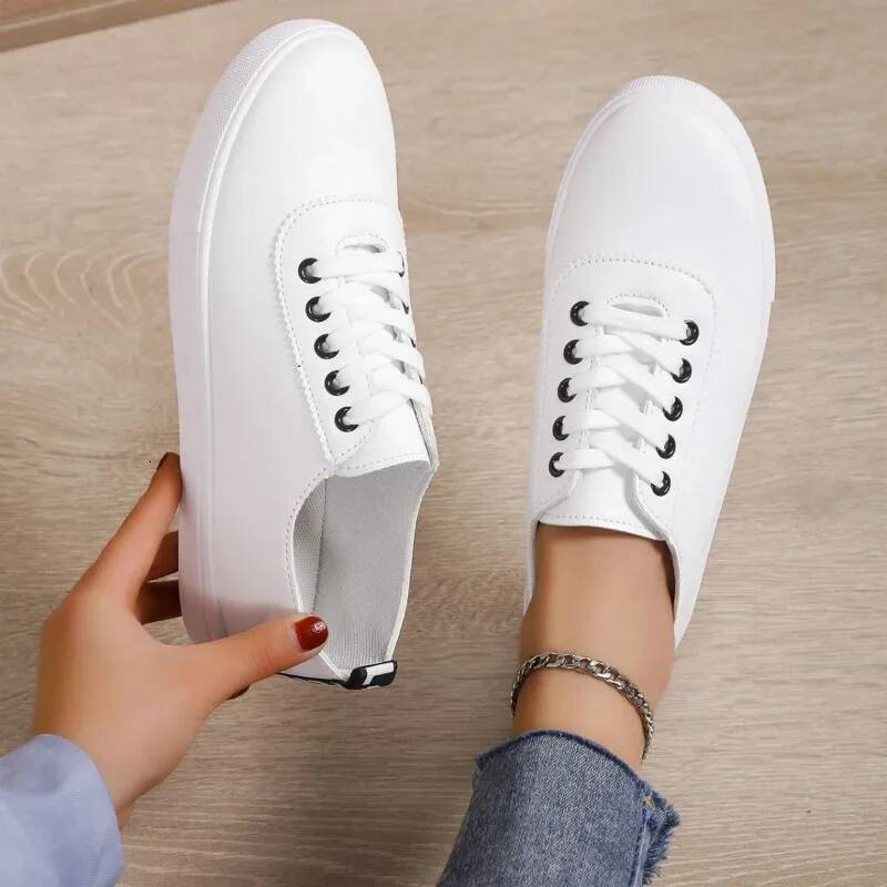 Off Sneakers Women Lace-up Shallow White Leather Shoes Versatile Soft Sole Running Walking Zapatos Student Campus ddmysaturn