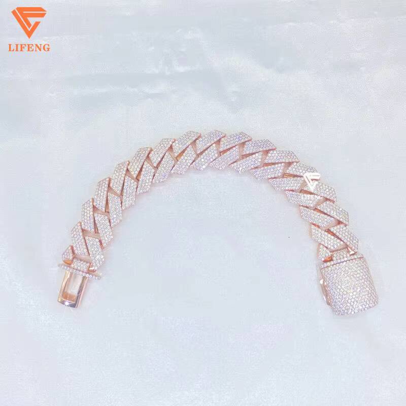 20mm 4 Row VVS Moissanite Diamond Hip Hop Cuban Link Chain Bracelet for Men Sterling Silver 925 Rose Gold Plated Bracelet