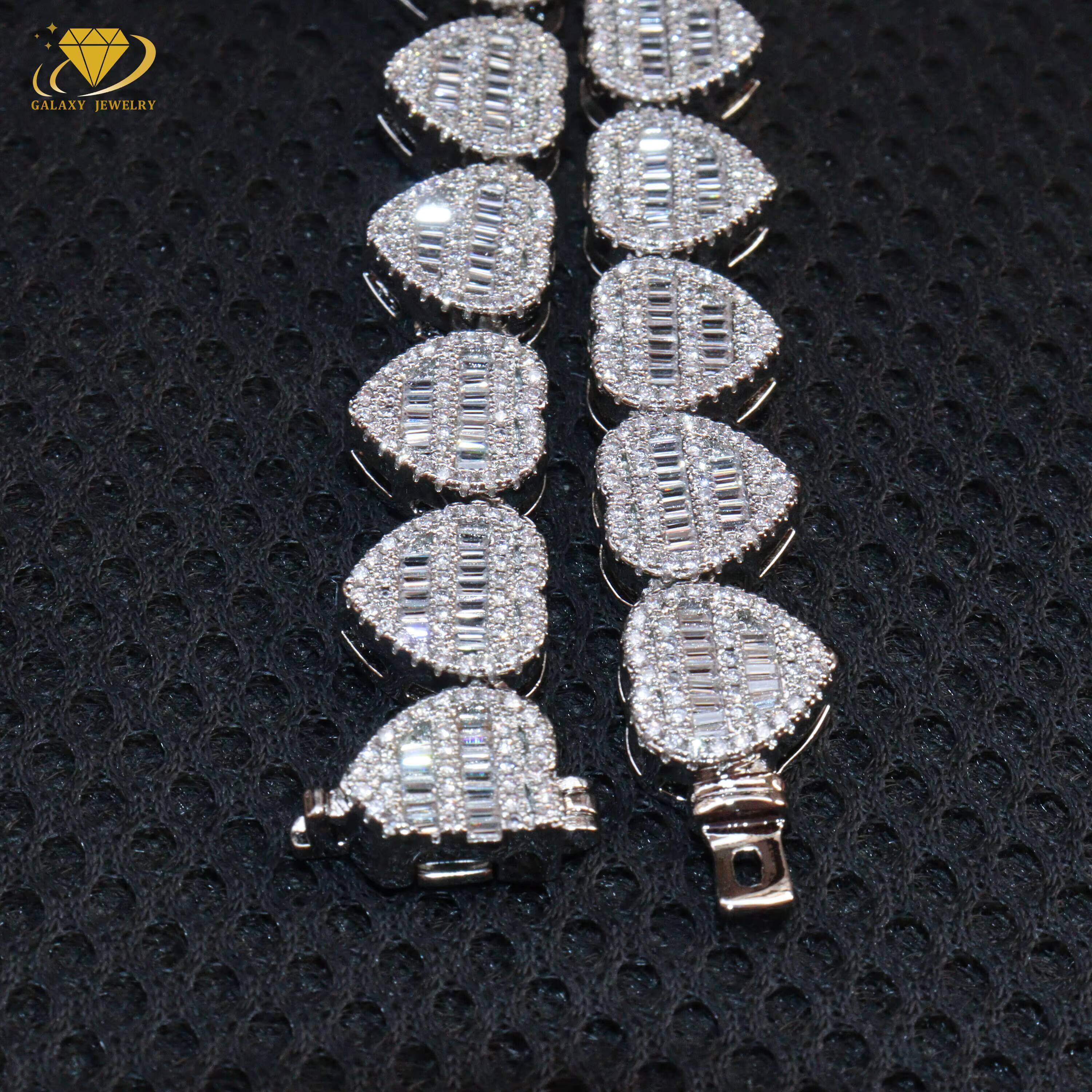 Custom Made Heart Baguette Tennis Choker 925 Silver 13mm Women Hip Hop Moissanite Diamond Tennis Iced Out Necklace for Gift