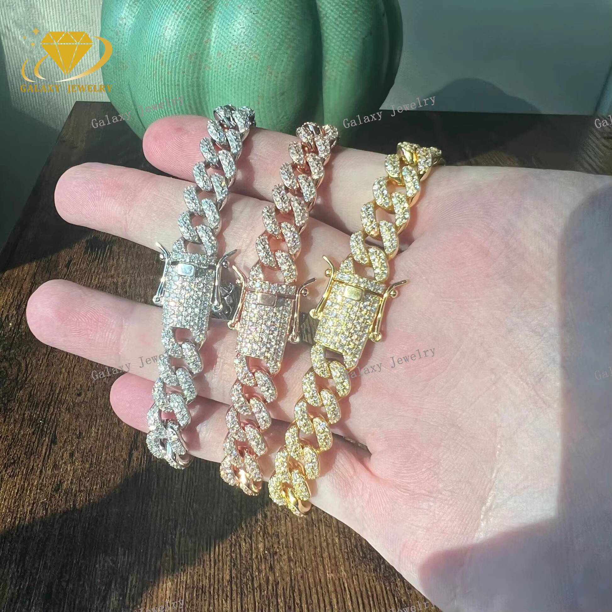 Mens Hip Hop Cuban Necklace 925 Silver Gold Plated 8mm Iced Out Moissanite Chain Vvs D Color Moissanite Cuban Bracelet