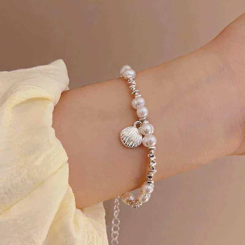 Rantic Shell Pearl Bracelet for Women Irregular Broken Silver Color Beads Simple Design Bracelet Trend Jewelry Birthday Gifts Y250904