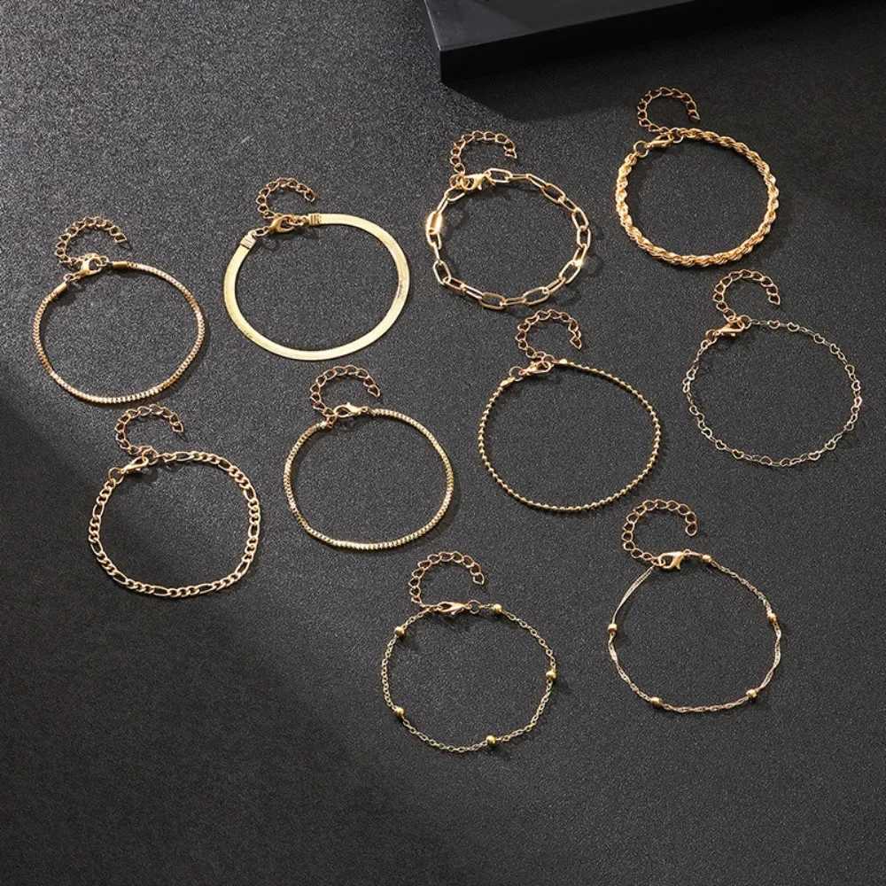 10pcs Set Charm Gold Color Cuban Twist Chain Bracelet for Women Men Luxury Multilayer Summer Beach Bangle Jewelry Set GiftXJ250904