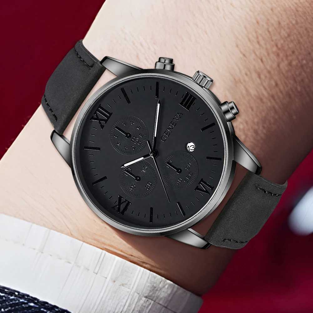 3PCS Black Mens Watch Set Business Trend Quartz Watch Bracelet Necklace Set Suitable for Daily Clothing Matching Perfect Gift X250904