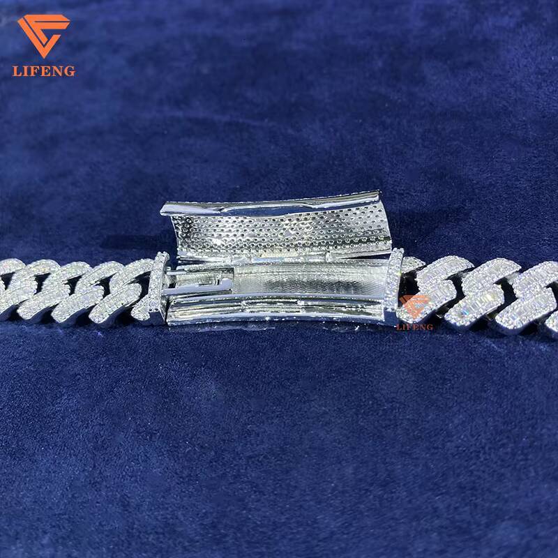14mm Baguette Cut Moissanite 925 Sterling Silver Custom Name Necklace with Cuban Link Chain for Mens HipHop Style