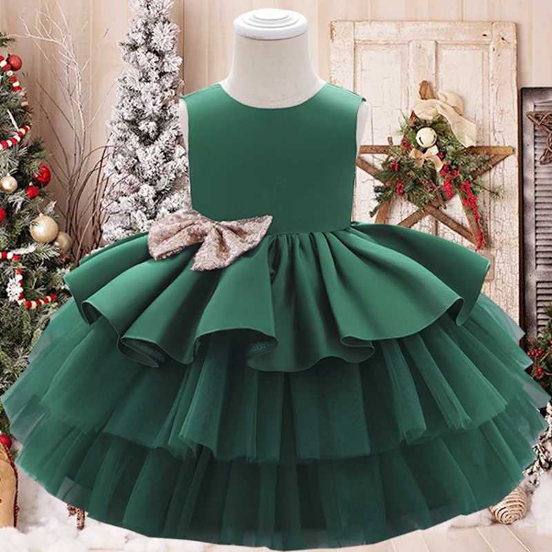 2024 Summer Sequin Big Bow Baby Girl Dress 1st First Birthday Party Wedding Dress For Girl Princess Evening Dresses Kid Clothes Z250904