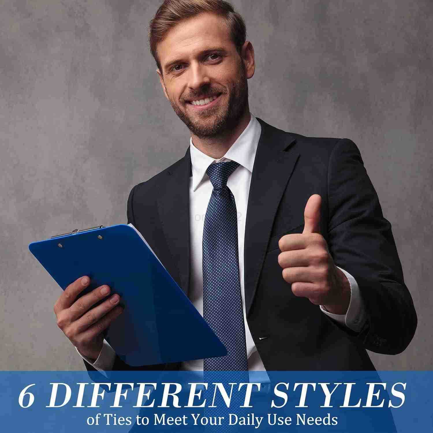 6 Pcs Clip on Tie for Men Clip on Easy Necktie Striped Solid Plaid Dots Mixed Lot Tie for Office School 20 Inch Elegant StyleW250904