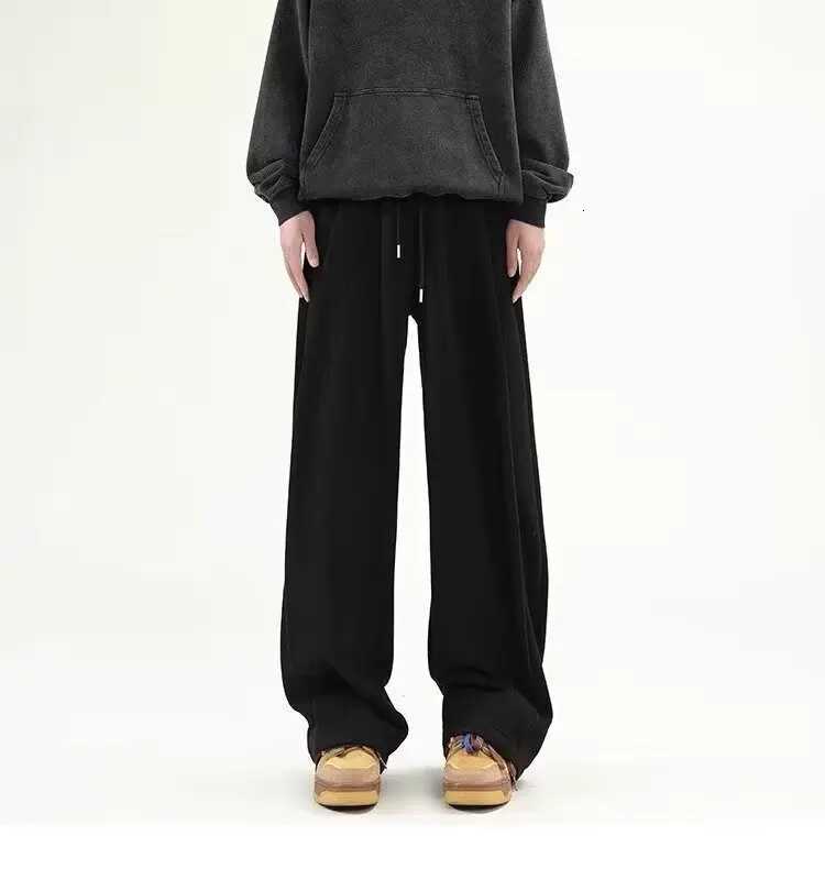 Korean Wideleg Sweatpants Man Loose Casual Solid Color Male Pants Streetwear Clothes 2024 Spring Autumn Fashion sweatpant menXJ250904