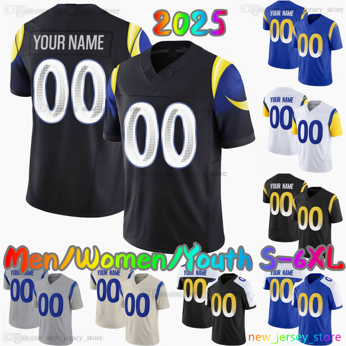 2025 Custom S-6XL DIY 12 Puka Nacua Football Jersey 17 Davante Adams 9 Matthew Stafford 22 Blake Corum 8 Jared Verse 89 Tyler Higbee 0 Byron Young Fiske Stitched Jerseys
