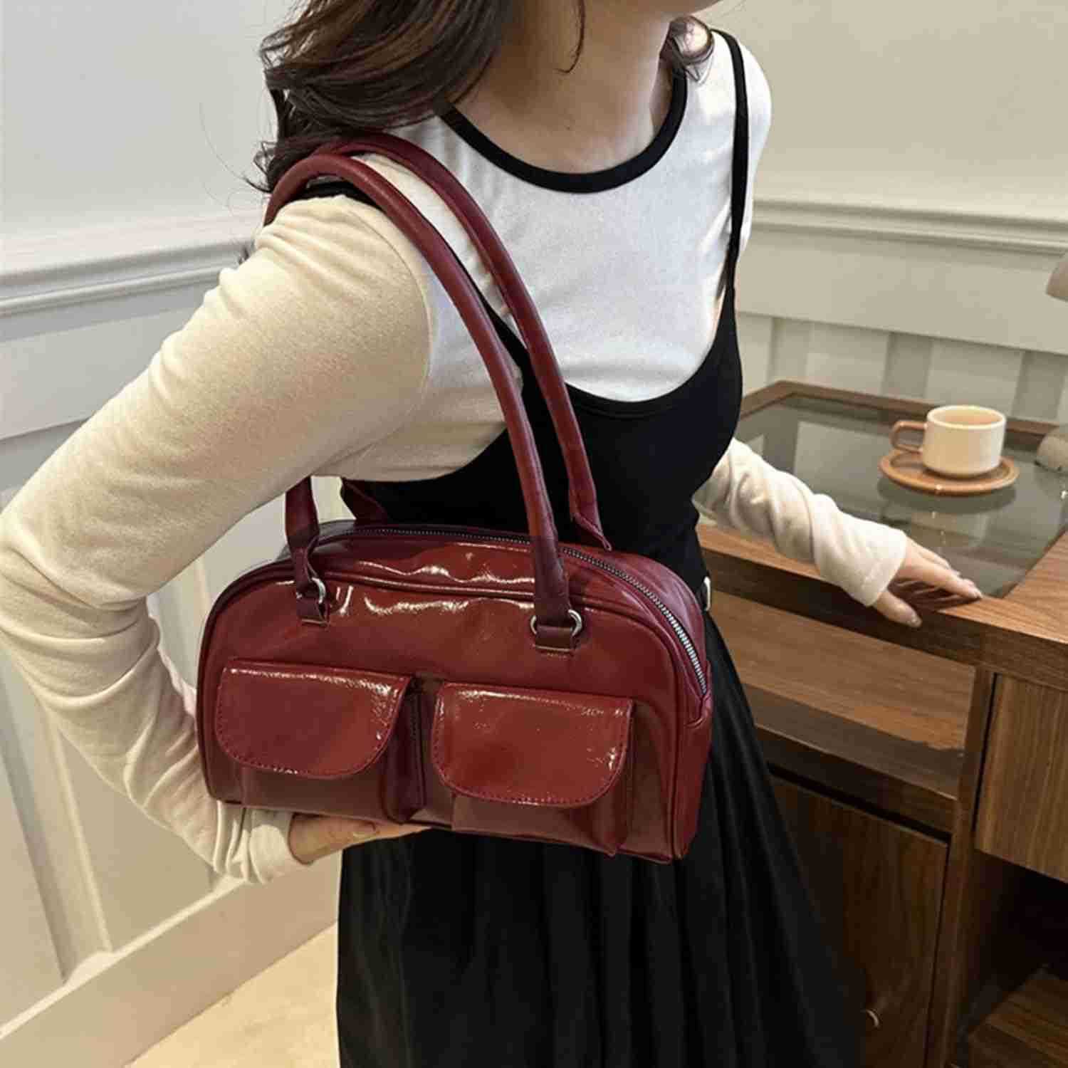 Y2K Shoulder Bag for Women Black Small Purse Brown Purse Trendy Purse Retro Womens Shoulder Handbags Purses M250904