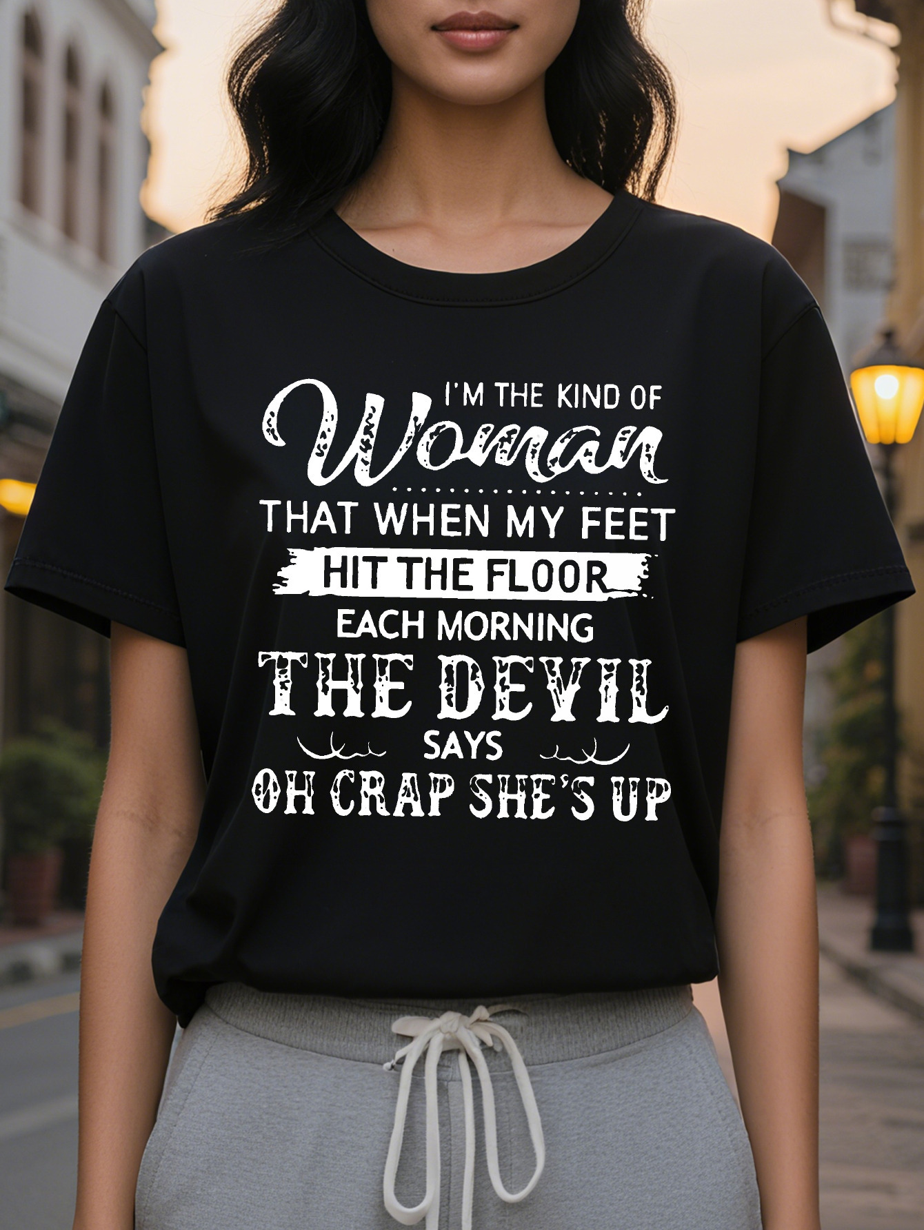Ladies Fun Humor Short Sleeve T-Shirt I Am That Kind Of Woman Large Character Printed Crew Neck Jacket Black White