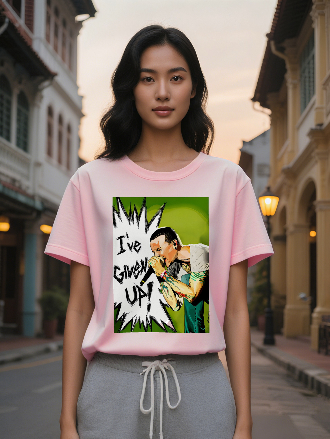 Large XL Lady Casual Crew Neck T-Shirt with Microphone Print I've Given Up Design Lightweight Stretchy Perfect for Summer Plus Size