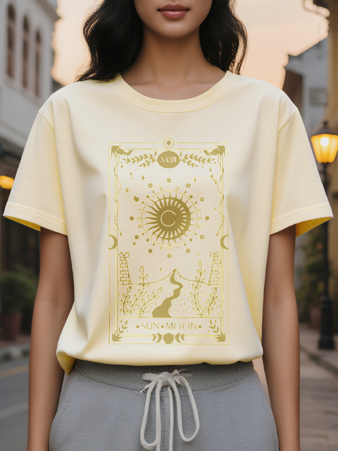 Print Women S Spring And Summer Fitted Round Neck T-Shirt