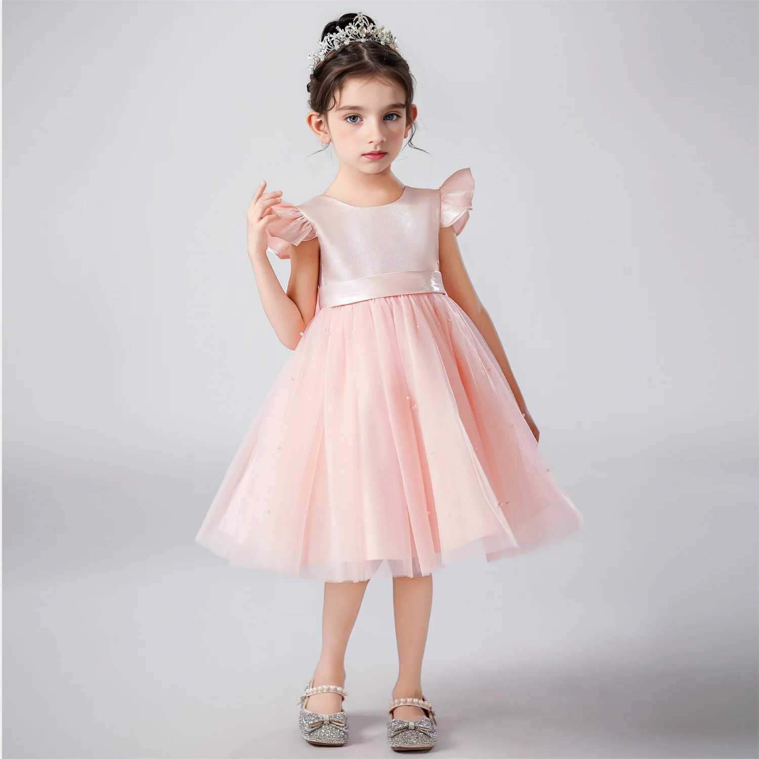 Factory Flower Girl Wedding Dress Tulle Short Sleeveless A Line Holiday Birthday Party Kid Girl Ball Gown Girls Formal Dresses Z250904