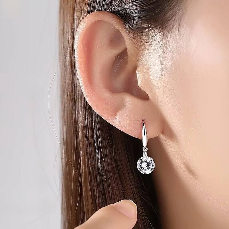 Elegant Wedding Stud Earrings Classic Round Moissanite with Shining Drop Trendy Gold Plated Classic