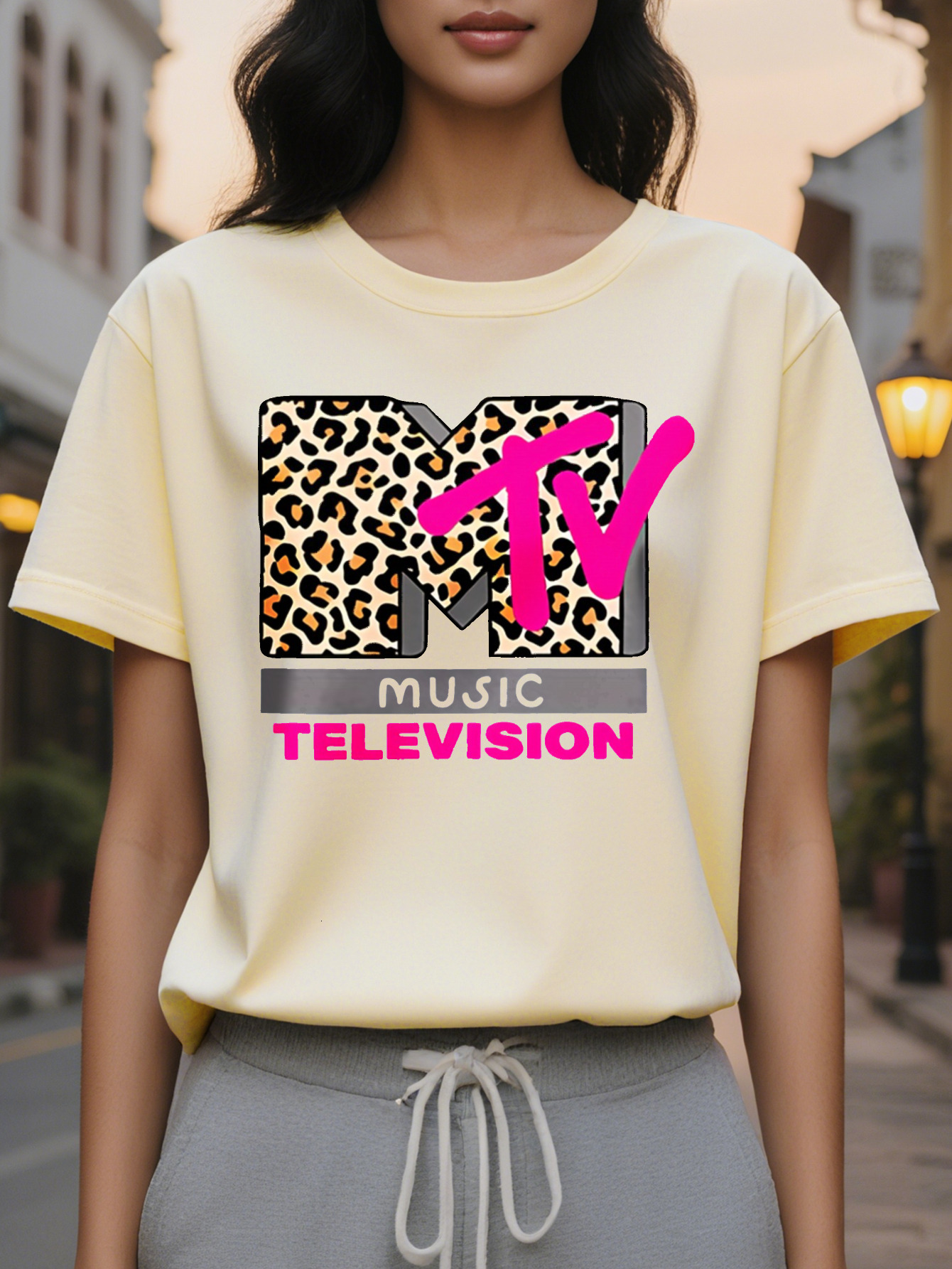 TELWVISION American Style Printed Pattern Fashion Round Neck Short Sleeve T-shirt Spring and Summer New Slim Fit