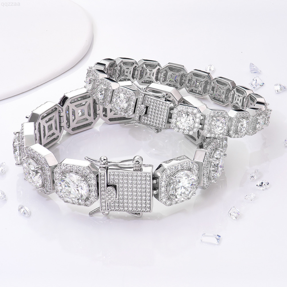 High Grade Polished 925 Silver Moissanite Square Cluster Pass Diamond Tester Tennis Bracelet Hip Hop Jewelry for Boyfriend Gift