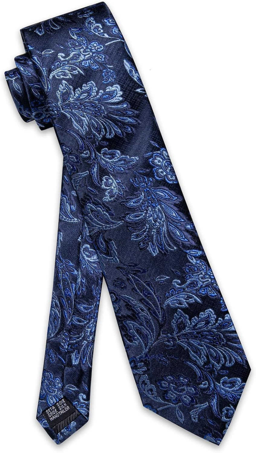 Tie Sets Floral Necktie Handkerchief Cufflinks Set Silk Woven Ties Business Wedding PartyW250904