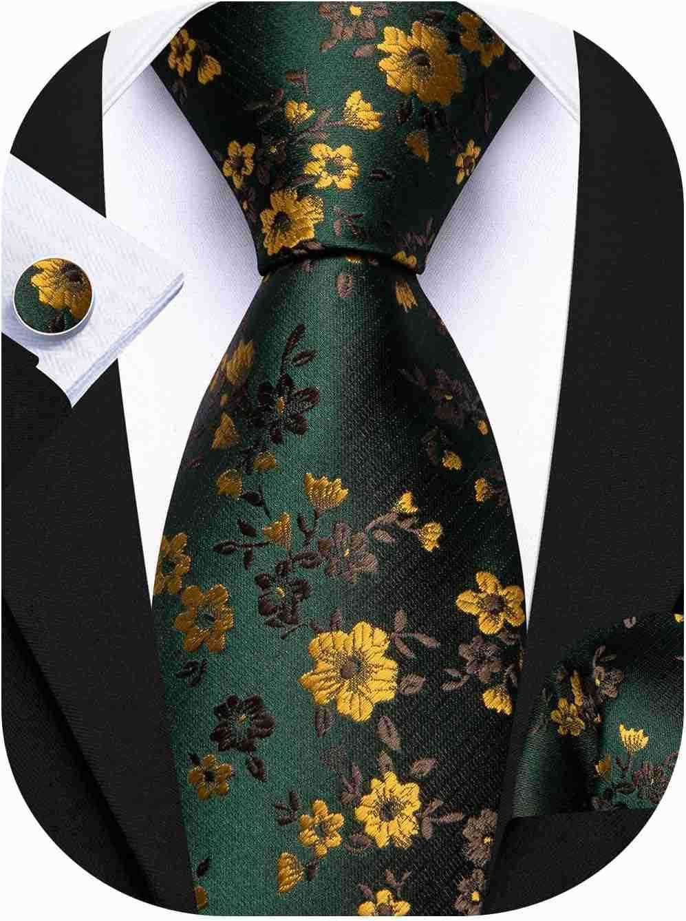 Men Tie Set Floral Paisley Silk Necktie Pocket Square Cufflinks Formal Wedding Party BusinessW250904