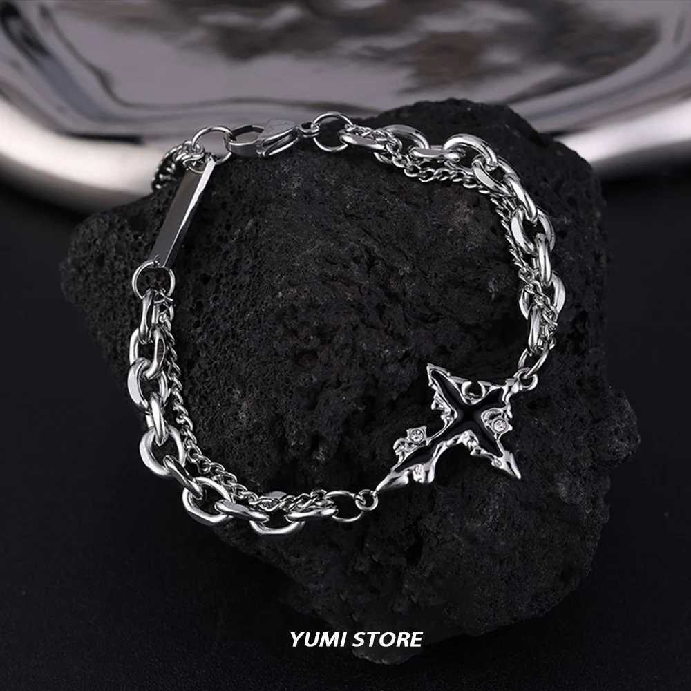 Retro Flame Cross Bracelet For Men Woman Hip Hop Titanium Steel Splice Chain Charm Unisex Jewelry Cool Kpop Luxury Accessories W250904