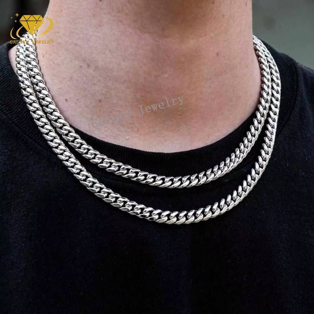 18k Gold Plated 6mm20mm Vvs Moissanite Clasp Luxury 925 Sterling Silver Hip Hop Diamond Cuban Link Plain Chain