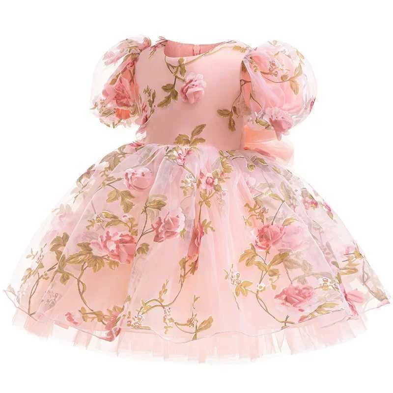 2024 Rose Girls Dress Summer Mesh Fashion Bow Little Princess Baby Dress Christmas Birthday Gifts 1 2 3 4 5 6 Years Kids Clothing Z250904