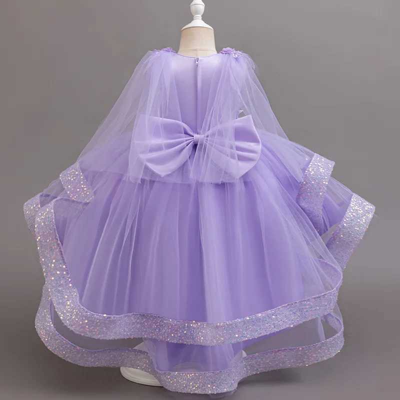 Tailing Dresses for Flower Girls Party Princess Purple Dress Kids Girl Dresses for Wedding Birthday Ceremony Z250904