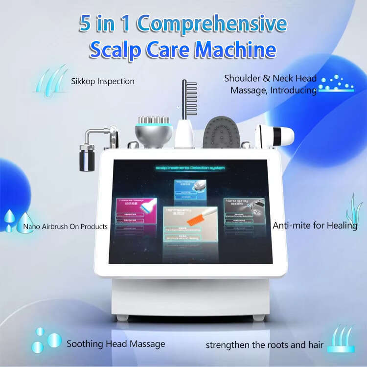 Best Selling Scalp Analysis 5 In 1 Follicle Detection Hair Loss Treatment Microcurrent + Vibrating + Oxygen Spray Hair Care Hair Growth Beauty Instrum